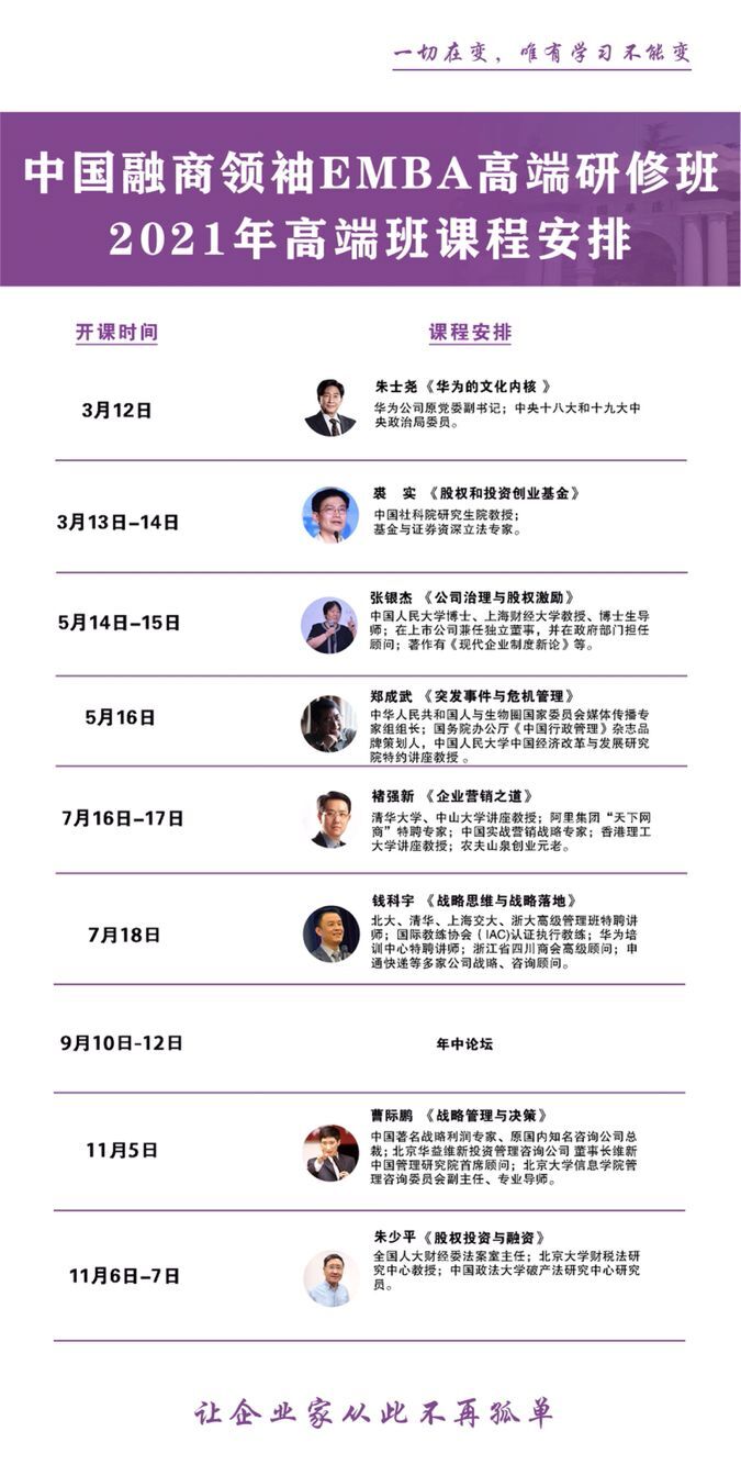 融商領(lǐng)袖EMBA高端總裁班2021年全年課表